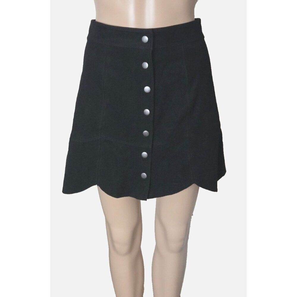 AMERICAN EAGLE OUTFITTERS Snap-Front A-Line black Suede Skirt Women's Size 8 - Picture 3 of 6